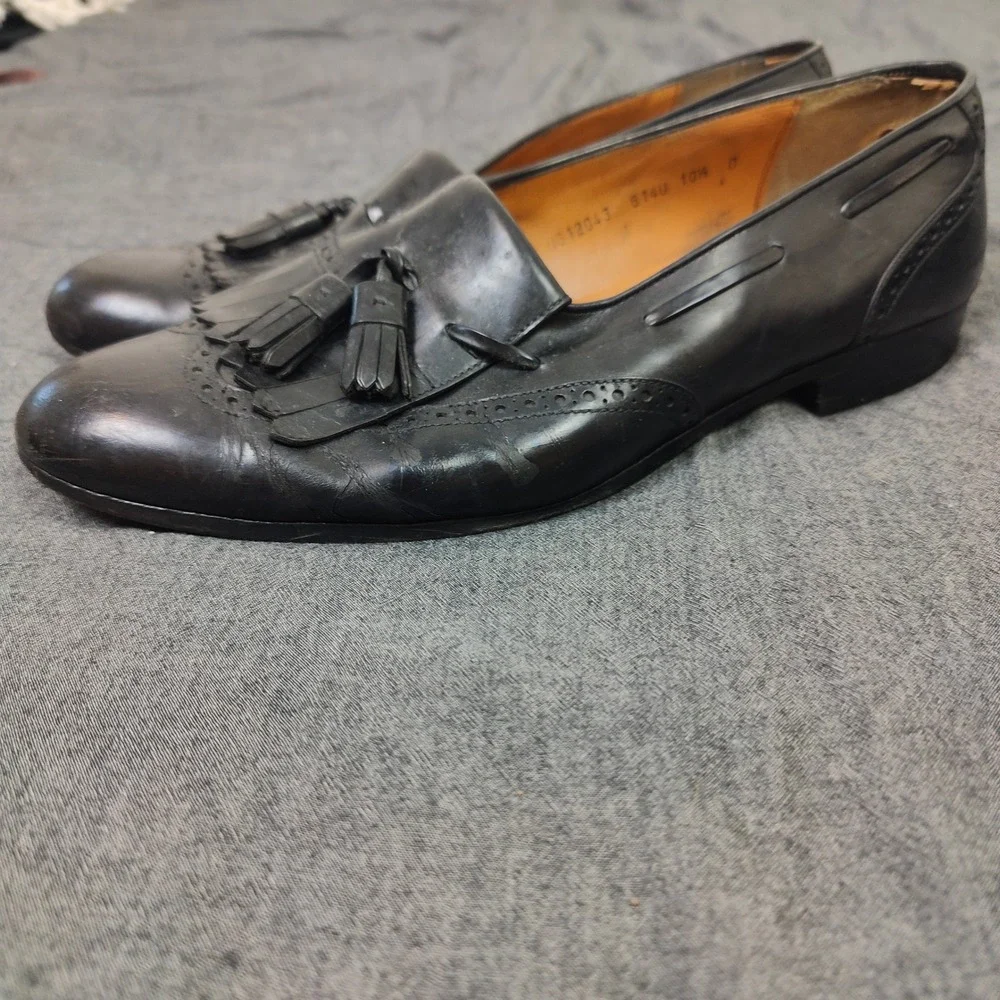 Vintage Salvatore Ferragamo Men Loafers 10.5D Black Kiltie Tassel Wingtip Brogue